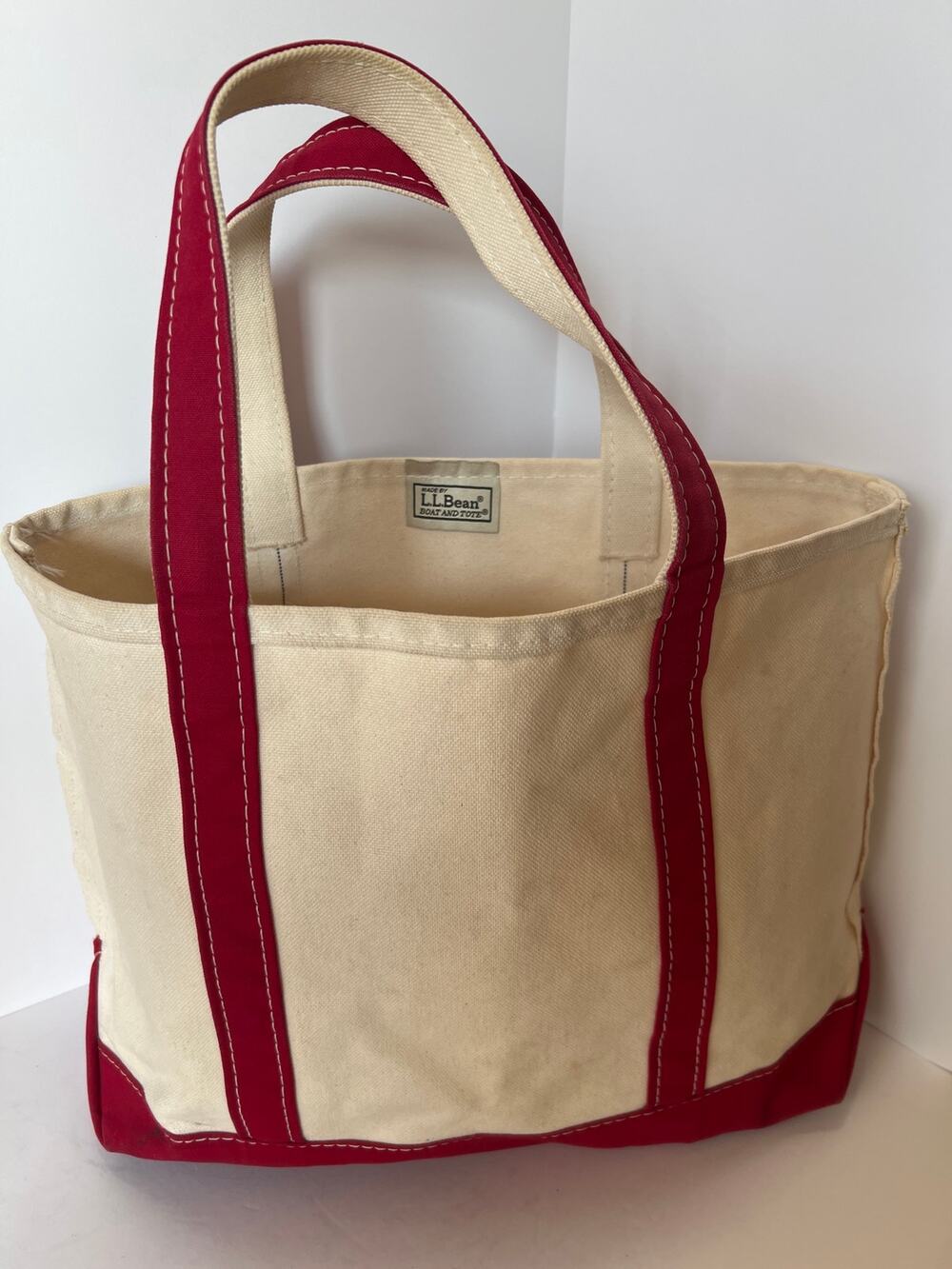 Vintage L.L. Bean Open Top Boat and Tote Red Canvas Classic Bag Large